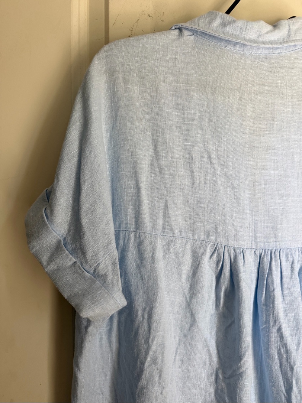 Umgee sky blue Linen/rayon V-Neck Collared Dress with High Low Frayed Hem S boho - Picture 9 of 10